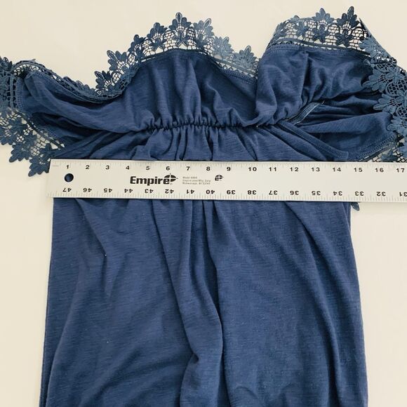 Paper Tee Off Shoulder Top Women S Blue Crochet Lace Trim Blouse Boho Cottage - Picture 4 of 6
